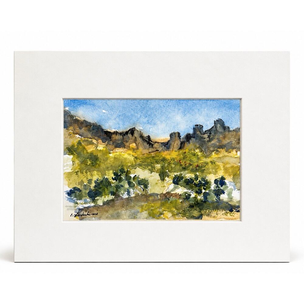 Signed C. Leidenheimer Desert Landscape Watercolor Matted 10x8 Southwest Art